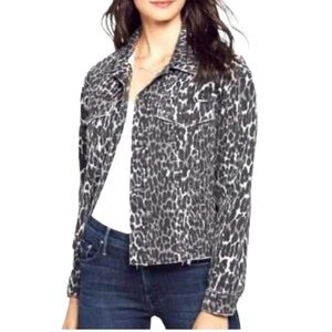 Mother The Cut Drifter Distressed Leopard-print Denim Jacket In Grey Size XS